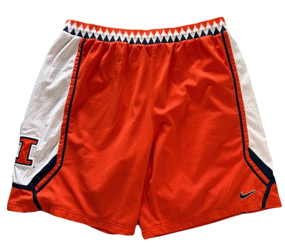 Vintage Nike Illinois Fighting Illini Men XL Mesh Shorts Orange NCAA